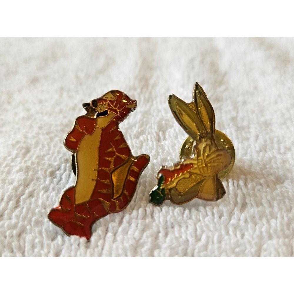 Two Vintage Lapel Pins Disney Tigger And Warner Bros Bugs Bunny W/ Backings